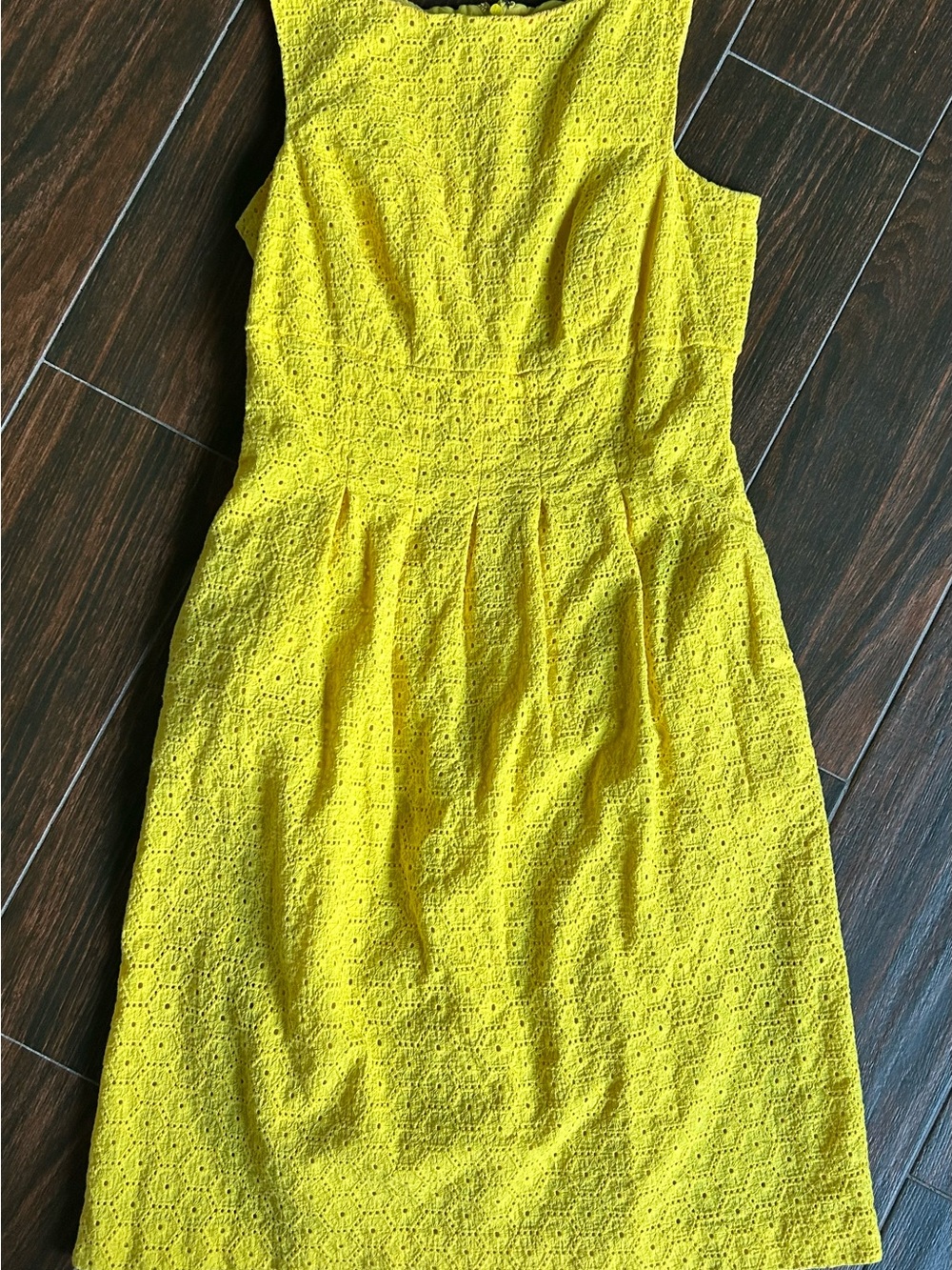 Yellow Eyelet Sleeveless Fit & Flare Dress with pockets